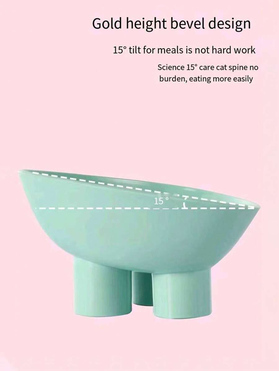 1pc Raised Cat Bowl, Tilted Elevated Cat Feeder Bowl With Neck Protection Riser, Plastic Cat Food & Water Bowl